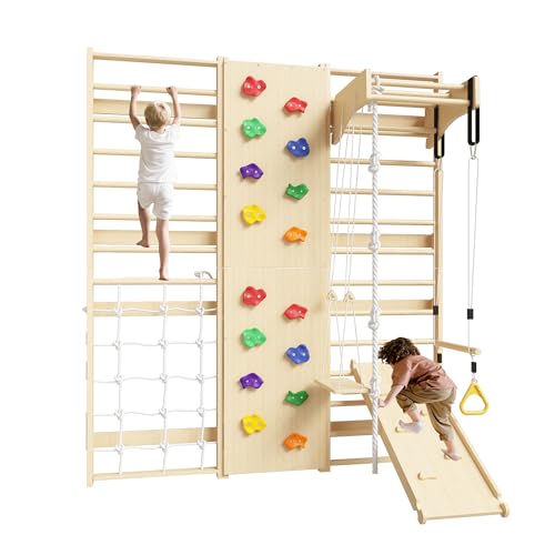 Cofiyard Swedish Ladder Wall Gym Set, Wooden Wall-Mounted Stall Bars with Pull-up Bar, Indoor Kids...