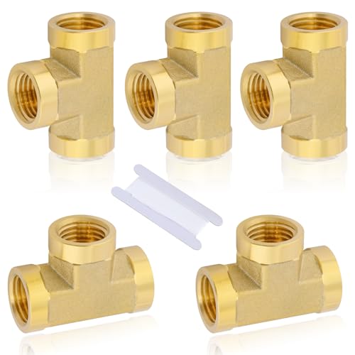 Image of 5pcs 1 /4 inch NPT Female Pipe to 1 /4 inch NPT Female Pipe to 1 /4 inch NPT Female Metals Brass Barstock Street Tee Pipe Hose Fitting