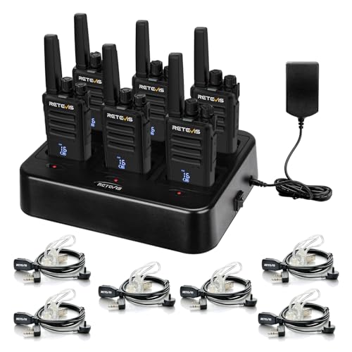 Retevis RT68H Walkie Talkies for Adults Long Range,Portable FRS Two-Way Radios Rechargeable,Intuitive,Channel Power Display, with 6 Way Multi Charger,Hands Free Walkie Talkies with Earpiece (6 Pack)