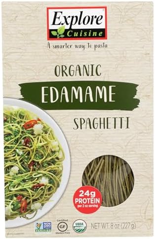Explore Cuisine Organic Edamame Spaghetti - 8 oz - Easy-to-Make Pasta - High in Plant-Based Protein - Non-GMO, Gluten Free, Vegan, Kosher - 4 Servings