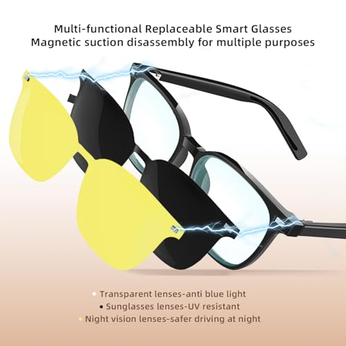 Image of Smart Glasses for Men Women, Bluetooth-Audio Glasses with Clear Blue Light Glasses & UV400 Polarised Magnetic Lenses, Auto On /Off, Call /Music, Unisex Intelligent Sunglasses for Cycling Driving (G05)