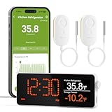 MOCREO WiFi Freezer Thermometer Alarm with Digital Monitor Hub, App and Email Alerts, 2-Year Data Export, No Subscription Fee, 2 Remote Temperature Sensors for Home Refrigerator, Fridge, Freezer