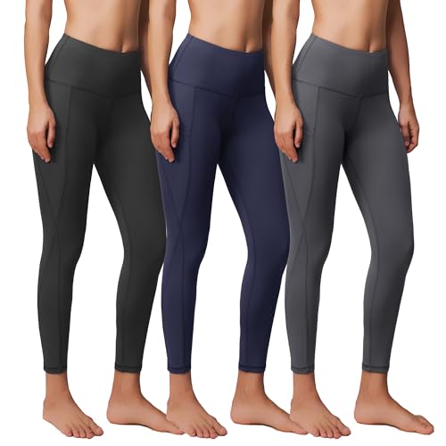 Showitty 3 Pack Workout Leggings with Pockets for Women, Black