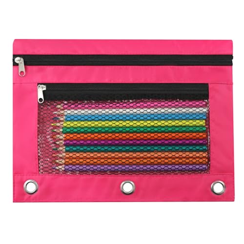Image of Pencil Pouch for 3 Ring Binder, Heavy Duty Canvas Dual Zipper Pen Bag with Clear Window, Smooth Metal Zipper, Fit Standard 3-Ring Binders for School Office Travel Supplies