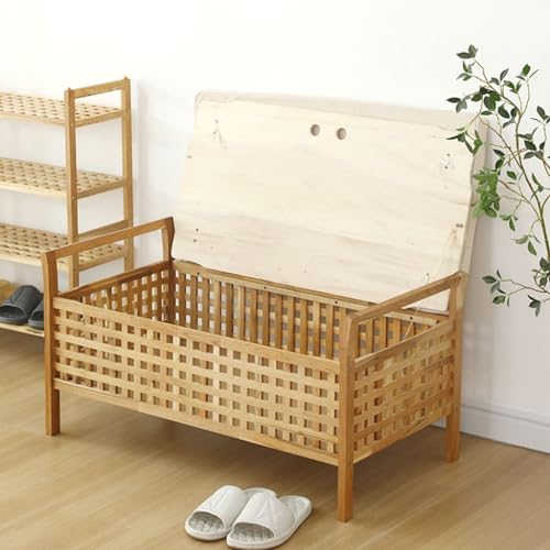 Tabouret d'entrée bois massif avec rangement ottoman - 7