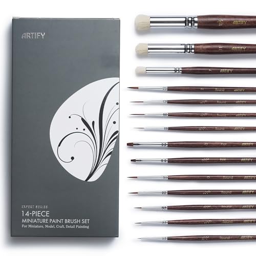 Artify Miniature Paint Brushes 14Pcs, Mini Paint Brushes with Goat Hair Drybrushes, Bionic Hair Fine Detail Paint Brushes - High Retention for Miniature Acrylic Paints, Paint by Numbers Brush Set