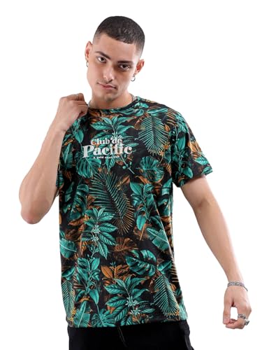 Image of The Indian Garage Co Men Slim Fit Tropical Print Round Neck Tshirt