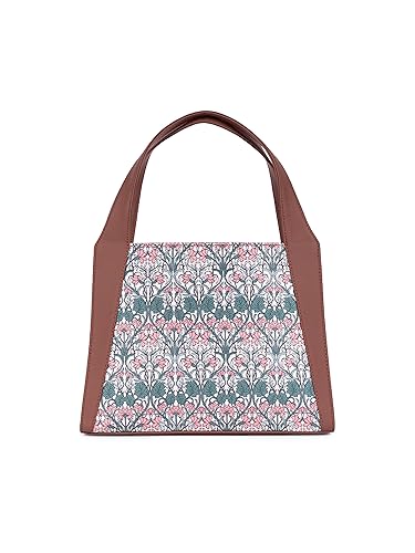 Image of ZOUK Printed Jute Handcrafted Vegan Leather Grey Women's Stylish Tote Bags | Trapezia Tote| Shoulder bag with double handle
