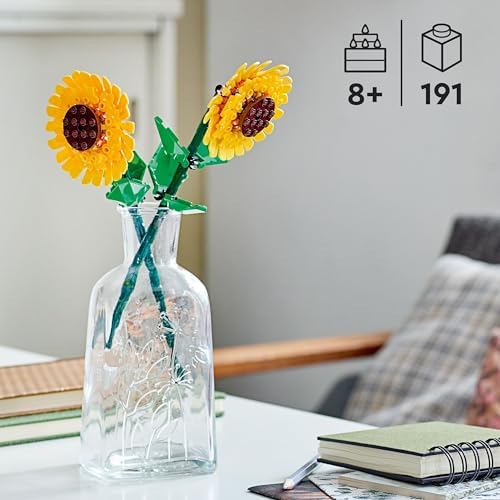 ليغو Botanicals دوّار الشمس، مجموعة بناء زهور صفراء اصطناعية، ديكور غرفة الأطفال بعمر ٨ سنوات وأكثر، تتضمن زهرتين مع سيقان وأوراق خضراء، هدية عيد الميلاد للأطفال (١٩١ قطعة) 40524 : - صورة 2