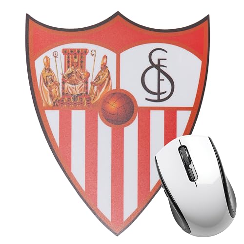 FRIENDLY LICENSE Alfombrilla para Ratón- Base de Goma Antideslizante- Ideal para Gaming- Forma de Escudo de Club de Futbol - Producto Oficial Sevilla FC