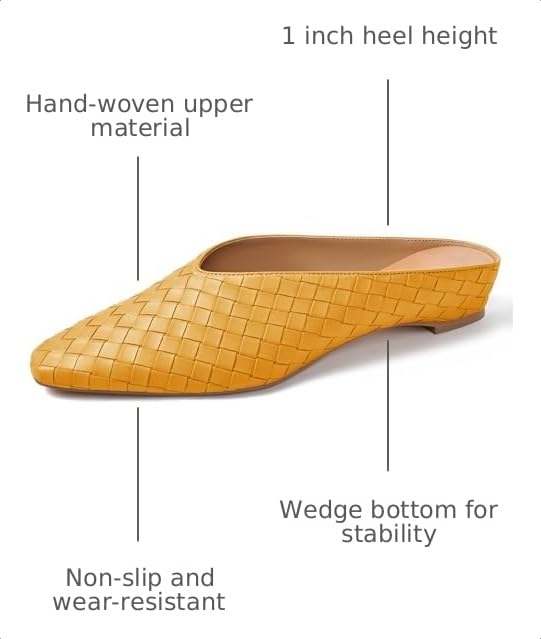 Image of Woven Mules for Women Slip on Comfortabke Metallic Slides Ladies Trendy Square Toe Hidden Wedge Mules