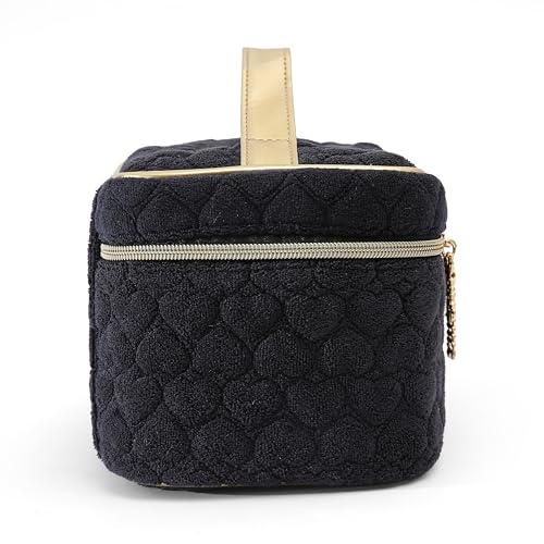 Juicy Couture Black Makeup Bag Cosmetics Organizer Travel Essentials Train Case Terry Cloth Simulated Pearl Logo3