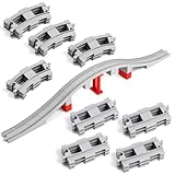 MANNIDOO 34 Pieces Train Bridge Tracks, Classic Railway Track with 12 Curved Tracks, 12 Straight and Bridge Tracks - Compatible with All Major Brands, Toy Track Accessory for Kid, Light Grey