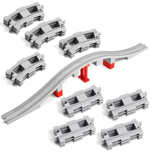 34 pieces train bridge track classic railway track with 12 curved tracks 12 straight tracks and bridge tracks - compatible with all major brands toy track accessory for kid light grey