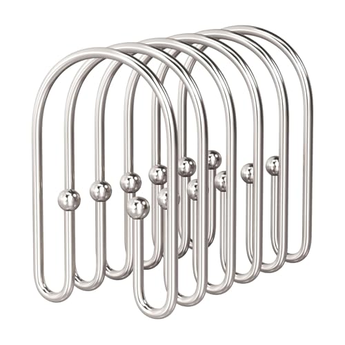 BBV Double Sided Shower Curtain Hooks, 12 Pcs Rust Proof Hangers, Nickel
