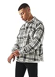watson herren hemd Verschluss: Knopfleiste Herren Flanell Oversized Fit Flannel Freizeithemd Checked Langarm Shirt Karo Hemd, Größe:L, Farbe:Schwarz/Weiß