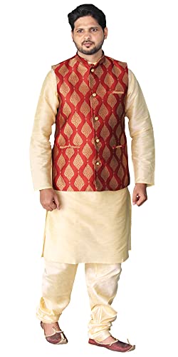 Image of Men's Silk Kurta Pajama Jacket /Waistcoat /Blazer Set