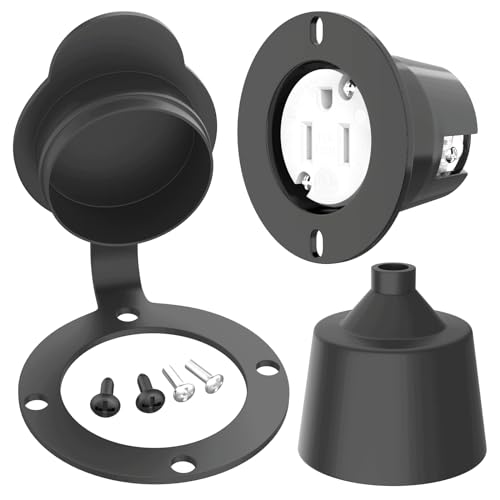 Image of Flanged Outlet, NEMA 5-15 15 Amp Grounding Straight Blade Flanged Outlet Receptacle with Covers, 120-125 Volt, 2 Pole-3 Wire, Industrial Grade for RVs Marine Truck Bed Block Heater cUL Listed