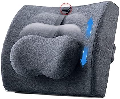 Height Adjustable Lumbar Support Pillow for Office Chair Car Seat Ergonomic Memory Foam Back Cushion for Back Tailbone Pain Relief (Dark Grey)