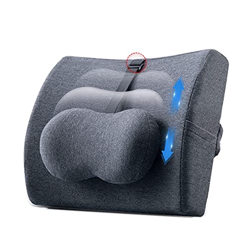 Height Adjustable Lumbar Support Pillow For Office Chair Car Seat Ergonomic Memory Foam Back Cushion For Back Tailbone Pain Relief (Dark Grey) #TOP23