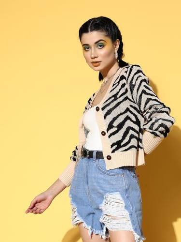 Image of Sassafras Women Animal Print Front Open Wool Cardigan