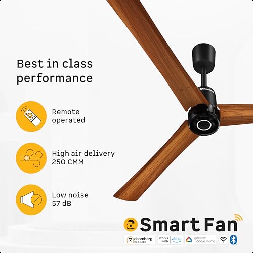 Image of atomberg Renesa Elite Smart 1400mm BLDC Ceiling Fan with IoT & Remote Control | 5 star Rated | High Air Delivery with Moonbeam LED Light | | 3 Year Warranty (Golden Oakwood)