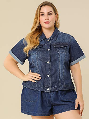 Agnes Orinda Women's Plus Size Denim Jacket Short Sleeve Lapel Button Front Work Western Outfit Jean Jackets2
