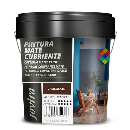 JOVIRA PINTURAS Pintura Mate Cubriente | Colores | Pintura interior-exterior con excelente poder cubriente. (4 Litros, Chocolate)-T
