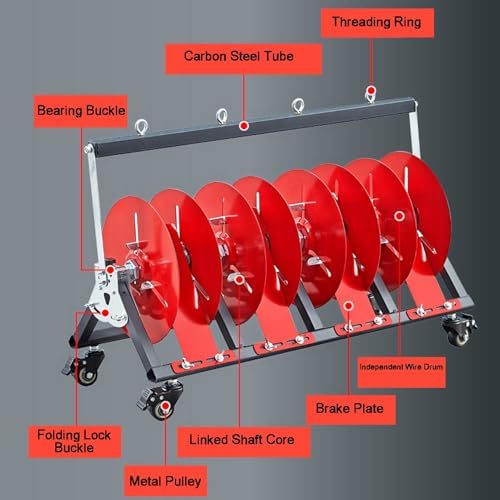 Heavy-Duty Wire Spool Rack on Wheels, Thickened Steel Pipe Cable Reel Holder, Portable Pay-Off Stand for Easy Mobility & Storage Solution