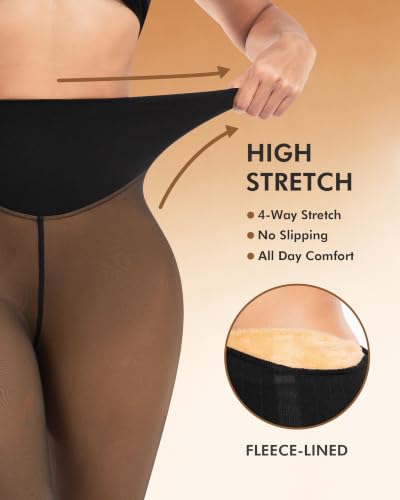 Image of ATHVOTAR Fleece Lined Winter Tights Women - Thermal Warm Opaque Pantyhose Thick Sheer Leggings