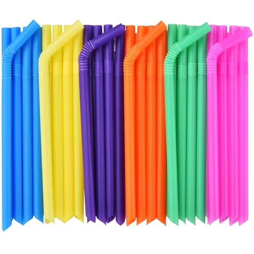 ALINK 100 PCS Jumbo Plastic Boba Straws - Extra Wide Bendy Colorful Disposable Flexible Boba Smoothie Straws for Bubble Tea, Milkshakes, Tapioca Pearls - 8.5