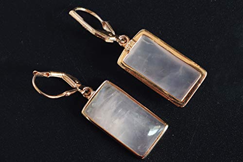Boucles d'oreilles quartz rose argent 925 pendantes rectangle - 4