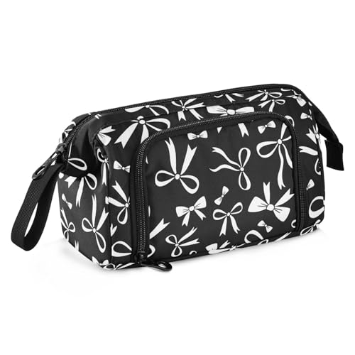 Image of Bow Black Pencil Case Pouch Big Capacity Pencil Bag Box Organizer Pen Case with Compartmens Stationery Organizer for Girls Boys Women School College Office