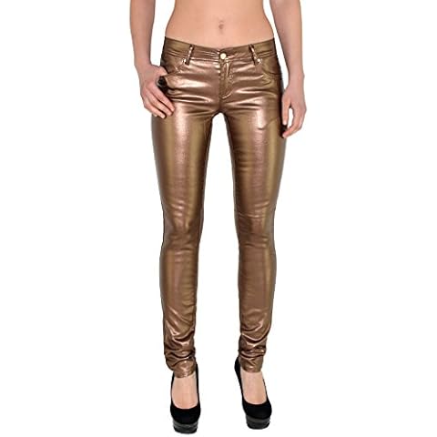 ESRA Damen Hose Metallic Optik Hose Kunstleder Hose Glänzende Hose Z44 Cover