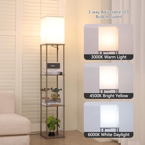 Gupuzm Floor Lamp with Shelves, Modern Square Standing Lamp with 3 Color Temperature Bulb, Corner Display Bookshelf Lamp for Living Room, Bedroom and Office （Grey） by Gupuzm - Used condition - Image 2