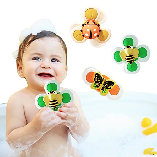 DEGIDEGI Suction Cup Spinner Toy for Baby, 3PCS Suction Spinner Toys for Babies, Early Education Toys Bathtub Toy Dining Chairs Toys Travel Toys(Silicone)