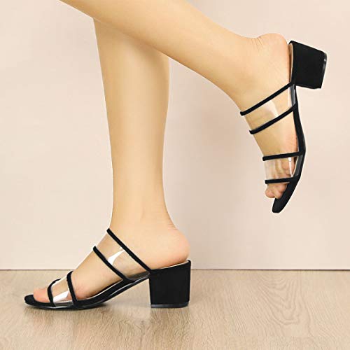Allegra K Women's Clear Strap Block Heel Black Slide Sandals 7 M Us #TOP1