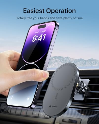 Image of andobil 2026 Upgraded for Magsafe Car Mount [Biggest Panel, Big Phone Friendly] 360 Rotation Magnetic Phone Holder for Car Vent Suitable for iPhone 17 /16 /15 Pro Max Samsung S25 /S24 (Grey)