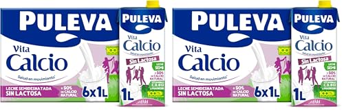 Leche Puleva Vita Calcio Semidesnatada sin Lactosa brik 1L - Caja 6 litros (Paquete de 2)