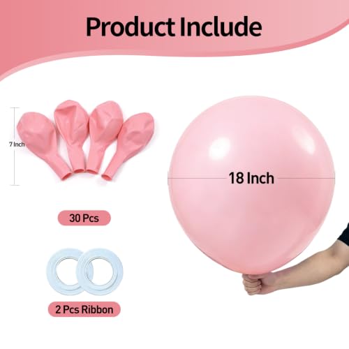 Image of KALOR 18 Inch Patel Pink Large Latex Round Balloons 30-Pack