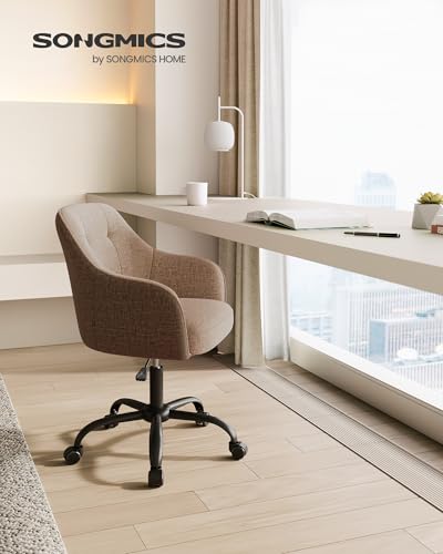 SONGMICS Homeoffice Stuhl, Drehstuhl, Schreibtischstuhl, höhenverstellbar, bis 110 kg belastbar, atmungsaktiver Stoff, für Arbeitszimmer, Schlafzimmer, braun OBG019K01