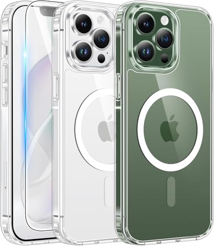 Magnetic Clear Case for iPhone 13 Pro Anti-Yellowing Transparent Slim Cover Shockproof Protective Phone Case with Raised Bezels Wireless Charging Compatible