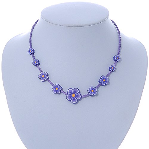Collar infantil floral morado con cadena extensible de 36 cm a 42 cm 2