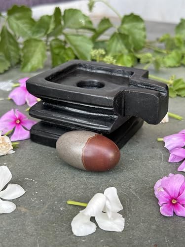 Image of Shivam VASTU AKAL 1.5 inch Original Narmadeshwar Narmada Shivling with 3 inch Narmada Stone Yoni Base Jaladhari (Mahamratunjay Shivling, Black Square Jaladhari)
