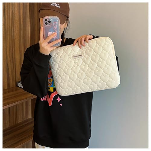 パソコンケース 韓国 ipadバッグ インナー バッグ ハート柄 保護 おしゃれ 11/13/15インチ シンプリズム ノート用 スリーブケース もこもこ ノベルティ 人気 レディース カバン おしゃれ (オフホワイト, 11インチ)