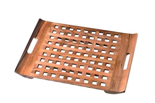 ケヴンハウン(Kevnhaun) 格子型アカシア製トレイ Mサイズ 47×34cm 木製 天然木 重ねて収納 スタック収納 持ち手付き サービング ランチ アウトドア KDS104-M