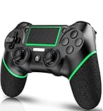 ＲＵＥＩＵＲＩ p-s4 Game Controller Wireless Controller for P-S4/Pro/Slim/PC, 3.5mm Headset Jack, 6-axis Gyro Sensor Joystick Controller Dual Vibration Audio Function (black+green)