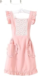 HUFFA Delantal de Cocina for Mujer, Delantales de Cocina de Princesa Bonitos y Finos, Ropa de Trabajo for el hogar (Color : Pink, Size : M)