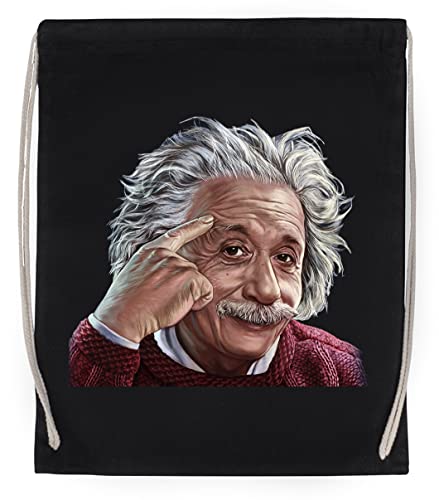 Enigmae Alberto Einstein Pensar Bolsa de Algodón Deportiva con Ccordón Para Gimnasio Sport Cotton Black Bag