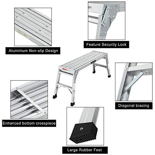 Work Platform Aluminum Step Ladder, Drywall Safety Ansi Approved 225 Pound Medium Sized Work Bench, Portable Bench Folding Ladders Stool With Non Slip Pads #TOP1